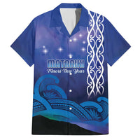 Personalised Matariki New Zealand Family Matching Tank Maxi Dress and Hawaiian Shirt Maori New Year Galaxy Koru Pattern LT14 Dad's Shirt - Short Sleeve Blue - Polynesian Pride