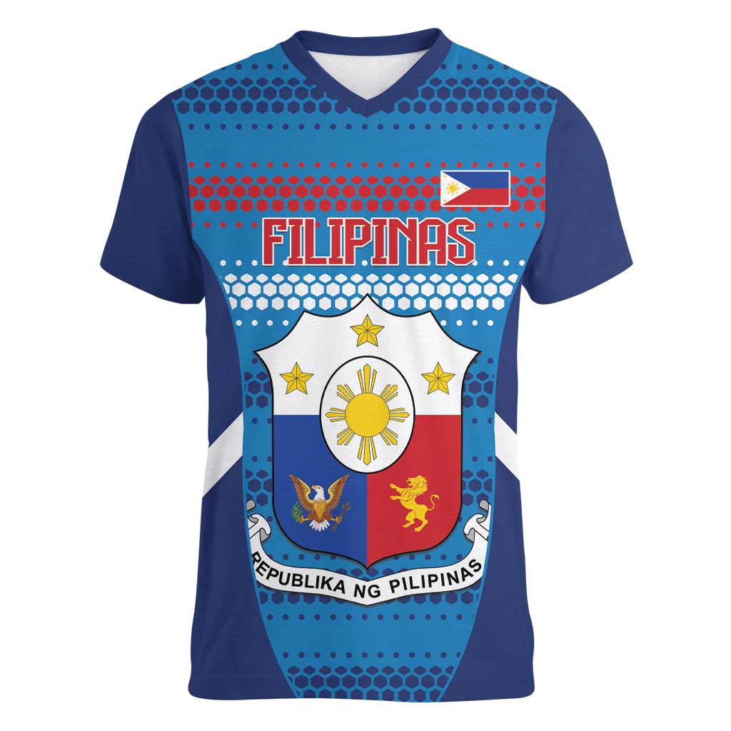 Philippines Football 2026 Women V-Neck T-Shirt Come On Filipinas