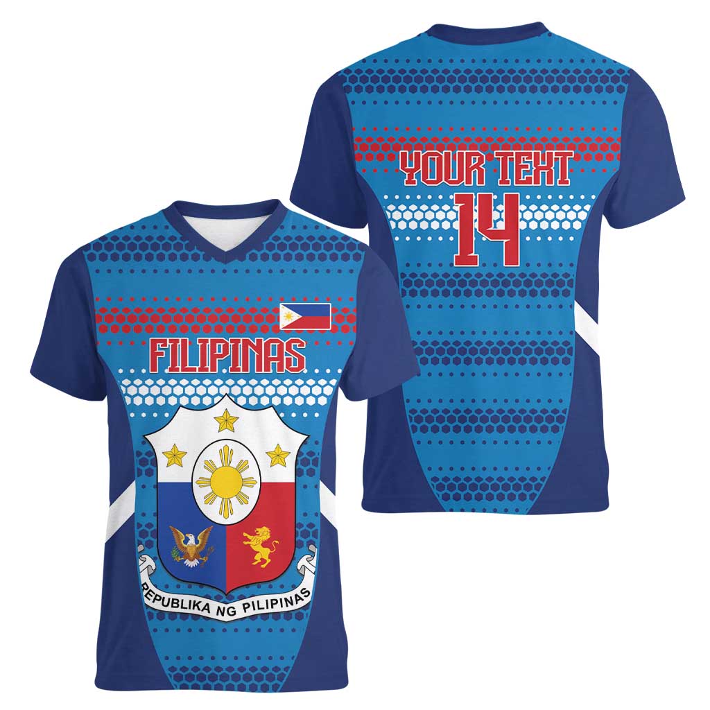 Philippines Football 2026 Women V-Neck T-Shirt Come On Filipinas