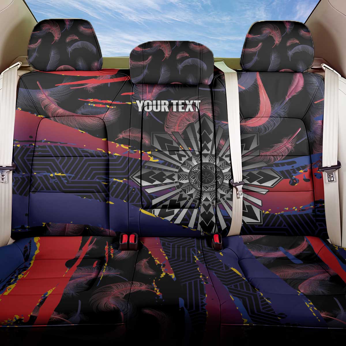 Philippines Sun Tattoo Back Car Seat Cover Feathers Filipinas Grunge Style Black