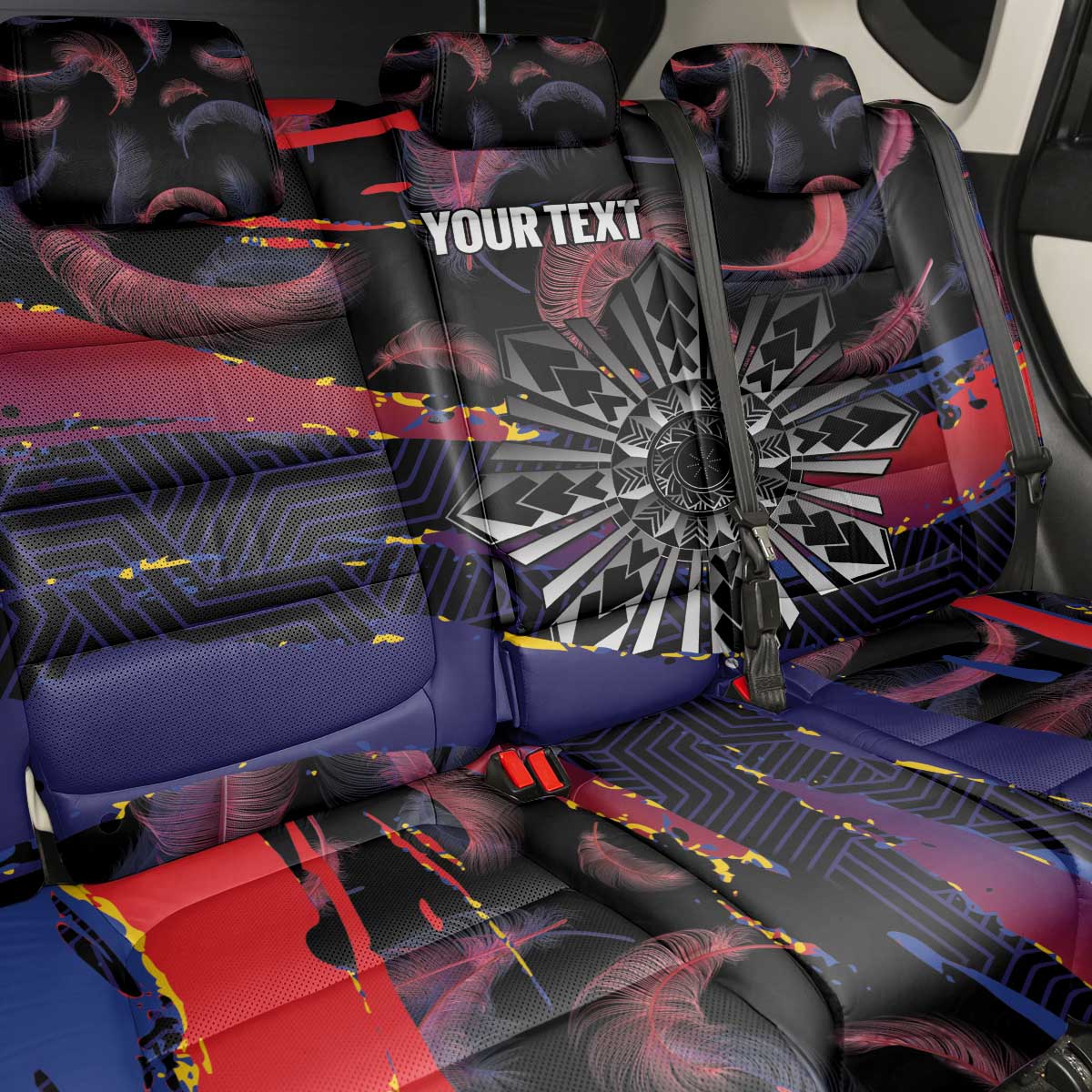 Philippines Sun Tattoo Back Car Seat Cover Feathers Filipinas Grunge Style Black