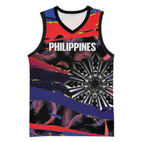 Philippines Sun Tattoo Basketball Jersey Feathers Filipinas Grunge Style Black