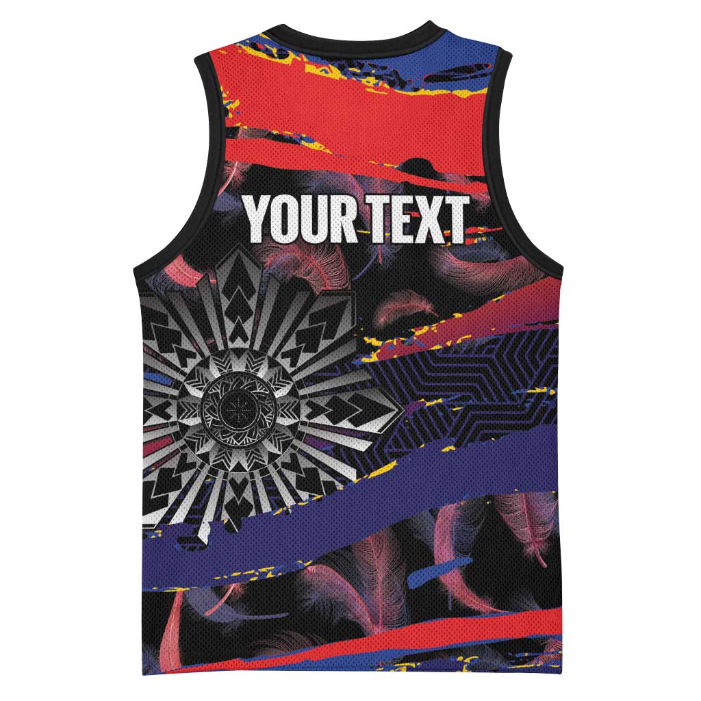 Philippines Sun Tattoo Basketball Jersey Feathers Filipinas Grunge Style Black