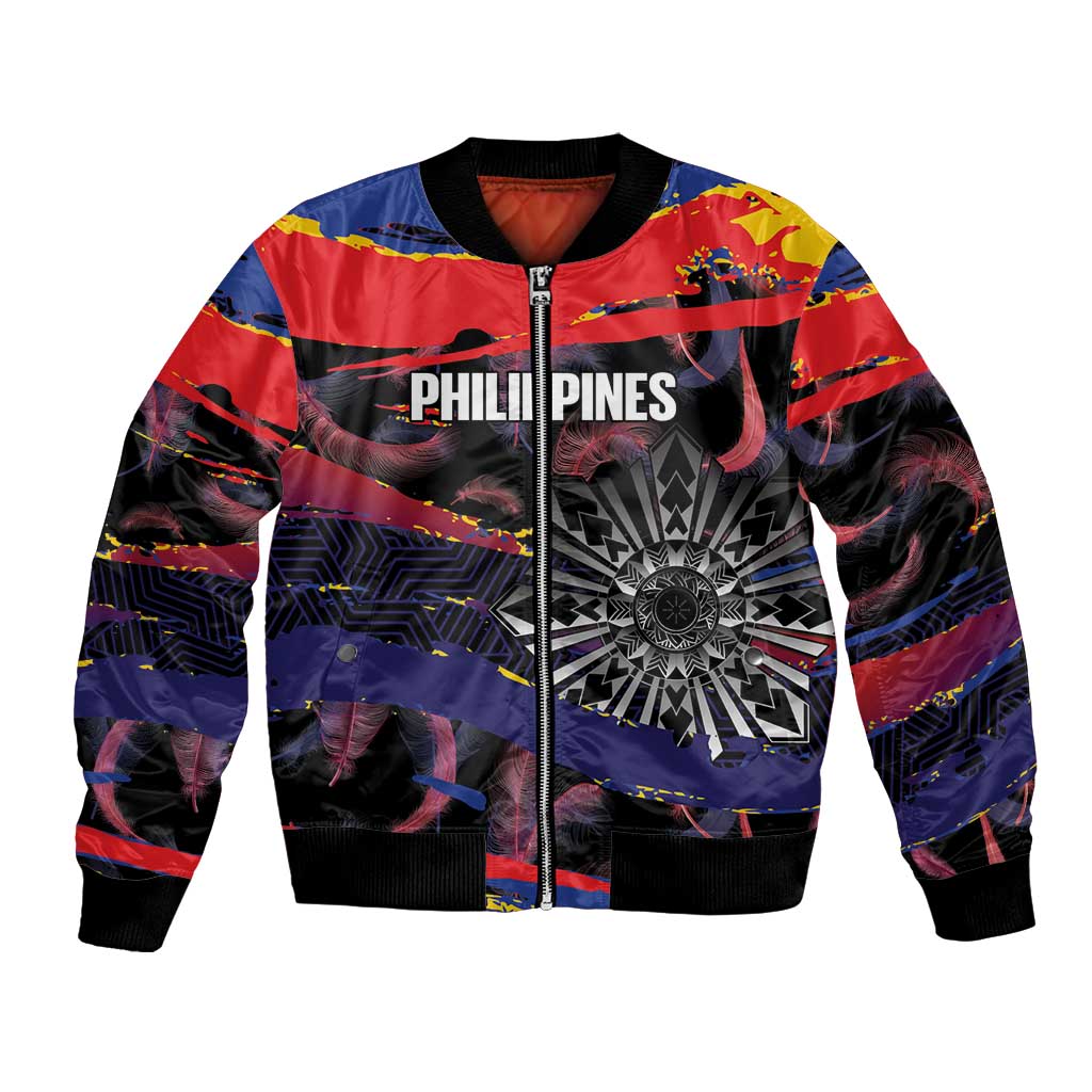 Philippines Sun Tattoo Bomber Jacket Feathers Filipinas Grunge Style Black
