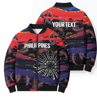 Philippines Sun Tattoo Bomber Puffer Jacket Feathers Filipinas Grunge Style Black
