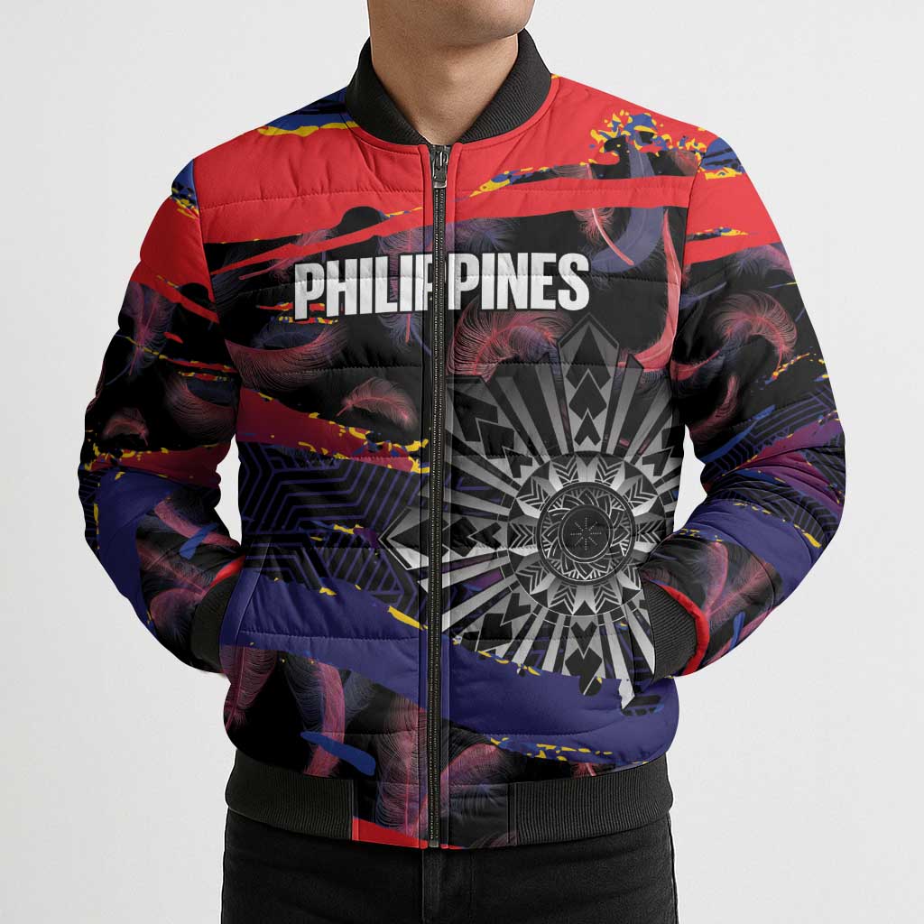 Philippines Sun Tattoo Bomber Puffer Jacket Feathers Filipinas Grunge Style Black