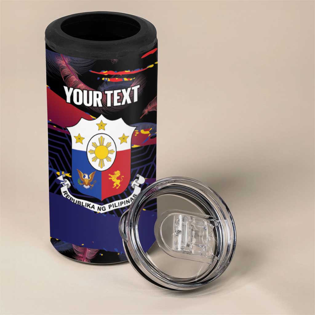 Philippines Sun Tattoo 4 in 1 Can Cooler Tumbler Feathers Filipinas Grunge Style Black