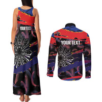 Philippines Sun Tattoo Couples Matching Tank Maxi Dress and Long Sleeve Button Shirt Feathers Filipinas Grunge Style Black