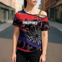 Philippines Sun Tattoo Cross Shoulder Shirt Feathers Filipinas Grunge Style Black