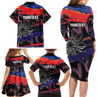 Philippines Sun Tattoo Family Matching Long Sleeve Bodycon Dress and Hawaiian Shirt Feathers Filipinas Grunge Style Black LT14 - Polynesian Pride