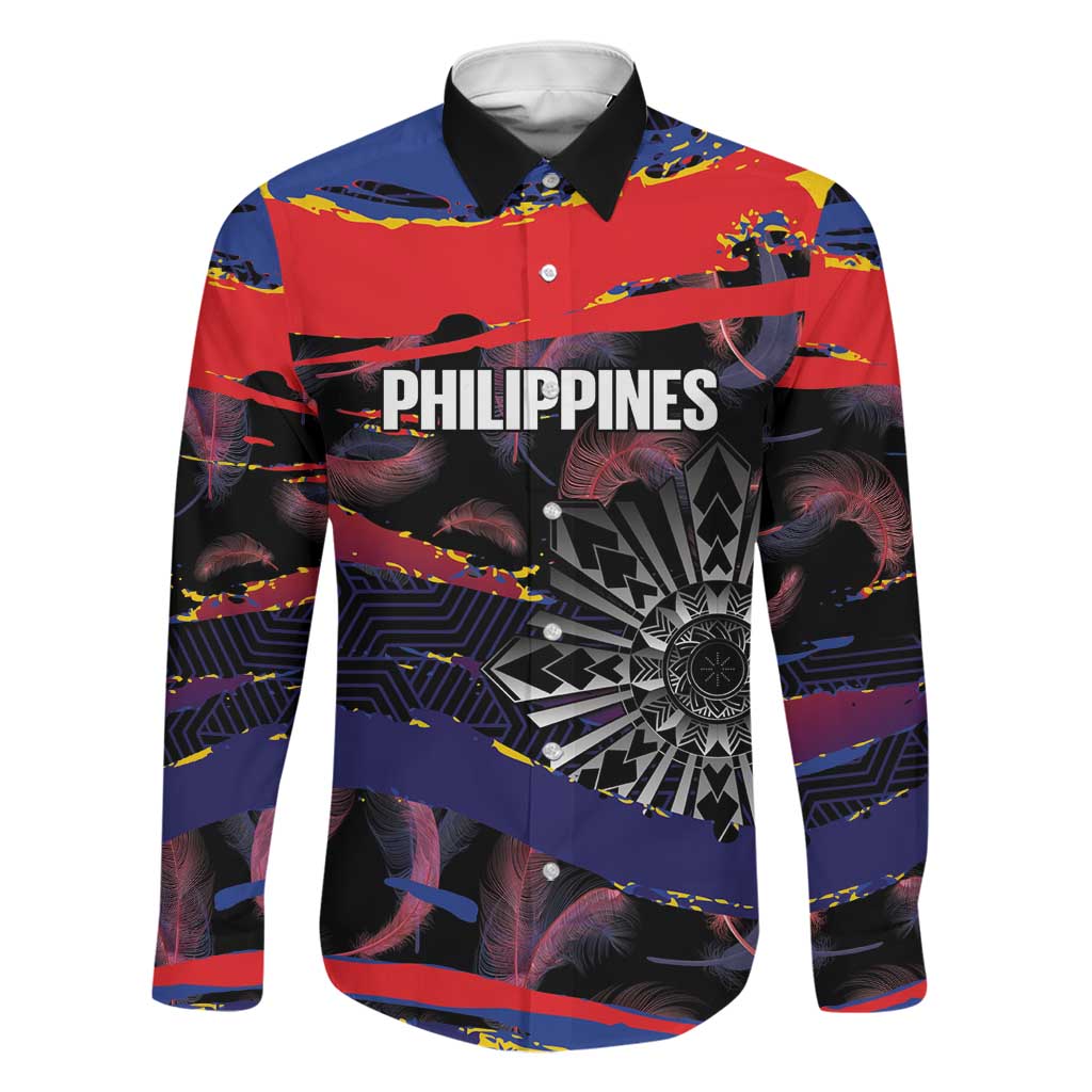 Philippines Sun Tattoo Family Matching Long Sleeve Bodycon Dress and Hawaiian Shirt Feathers Filipinas Grunge Style Black LT14 Dad's Shirt - Long Sleeve Black - Polynesian Pride