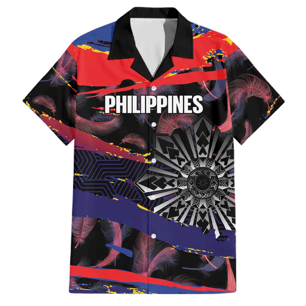 Philippines Sun Tattoo Family Matching Mermaid Dress and Hawaiian Shirt Feathers Filipinas Grunge Style Black LT14 Dad's Shirt - Short Sleeve Black - Polynesian Pride