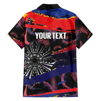 Philippines Sun Tattoo Family Matching Off The Shoulder Long Sleeve Dress and Hawaiian Shirt Feathers Filipinas Grunge Style Black LT14 - Polynesian Pride