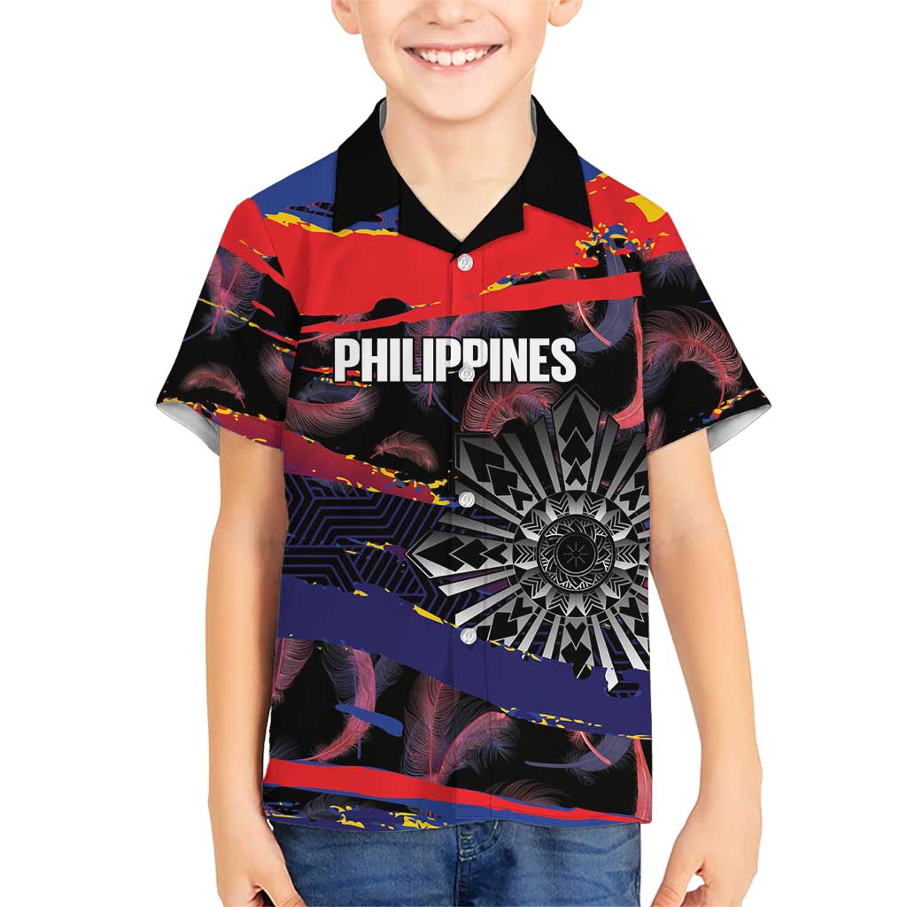 Philippines Sun Tattoo Family Matching Off The Shoulder Long Sleeve Dress and Hawaiian Shirt Feathers Filipinas Grunge Style Black LT14 Son's Shirt Black - Polynesian Pride
