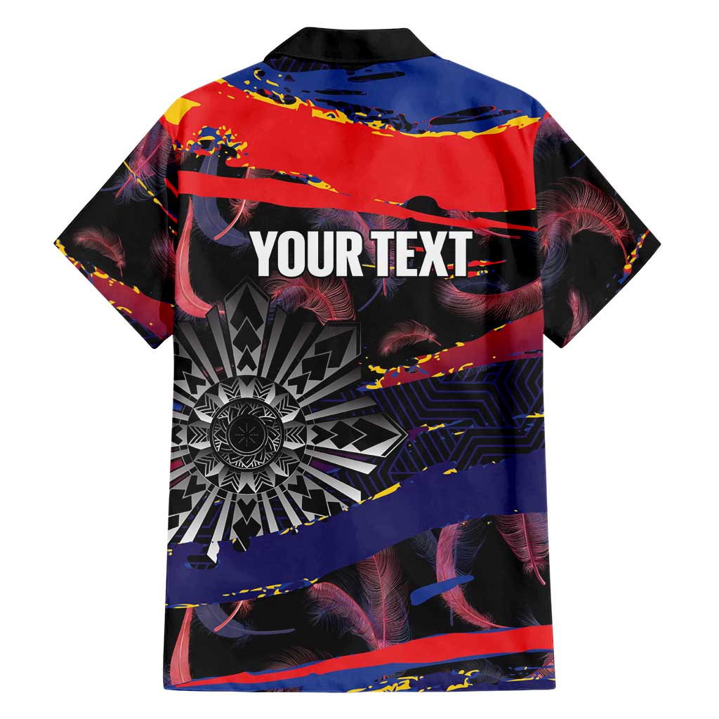 Philippines Sun Tattoo Family Matching Off Shoulder Short Dress and Hawaiian Shirt Feathers Filipinas Grunge Style Black LT14 - Polynesian Pride