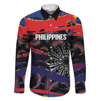 Philippines Sun Tattoo Family Matching Off Shoulder Short Dress and Hawaiian Shirt Feathers Filipinas Grunge Style Black LT14 Dad's Shirt - Long Sleeve Black - Polynesian Pride