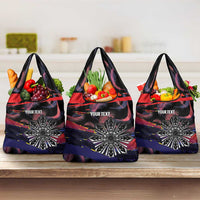 Philippines Sun Tattoo Grocery Bag Feathers Filipinas Grunge Style Black