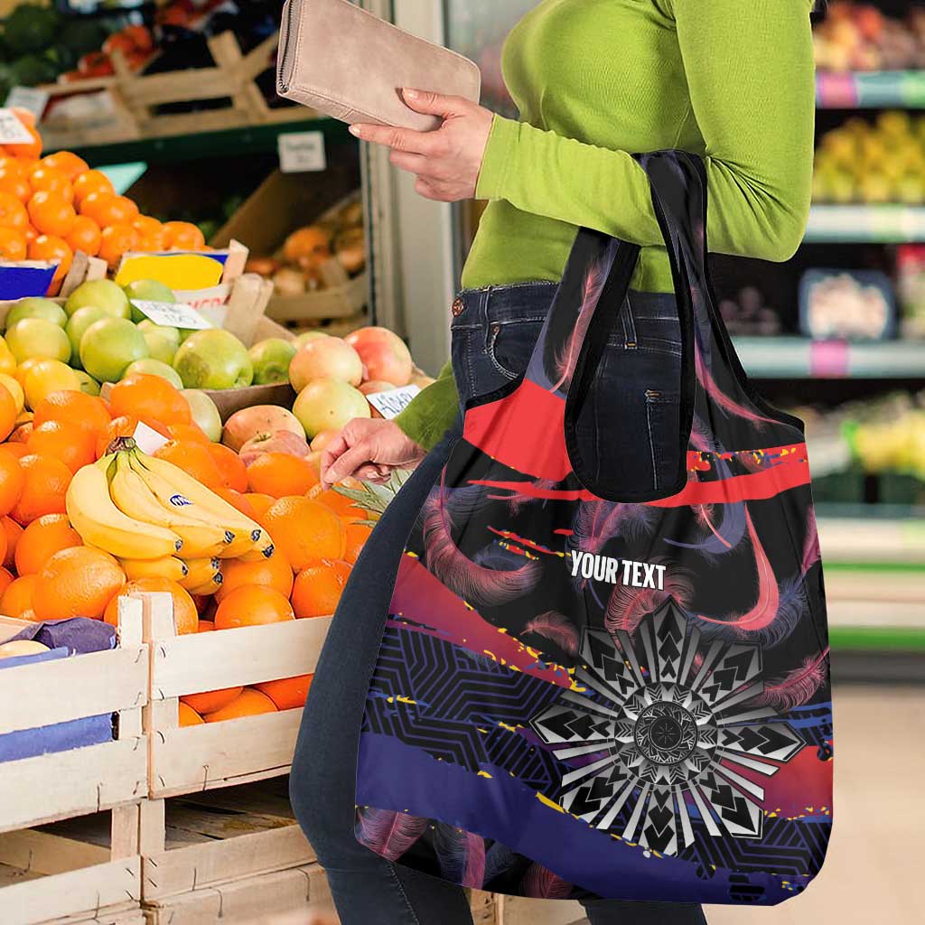 Philippines Sun Tattoo Grocery Bag Feathers Filipinas Grunge Style Black