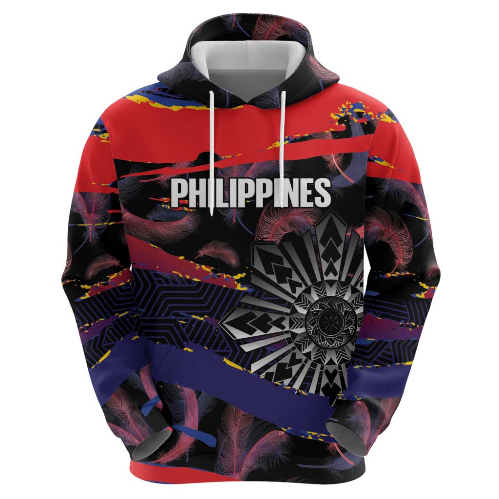 Philippines Sun Tattoo Hoodie Feathers Filipinas Grunge Style Black