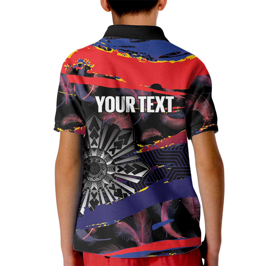 Philippines Sun Tattoo Kid Polo Shirt Feathers Filipinas Grunge Style Black
