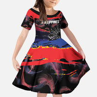 Philippines Sun Tattoo Kid Short Sleeve Dress Feathers Filipinas Grunge Style Black