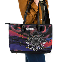 Philippines Sun Tattoo Leather Tote Bag Feathers Filipinas Grunge Style Black