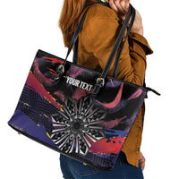 Philippines Sun Tattoo Leather Tote Bag Feathers Filipinas Grunge Style Black