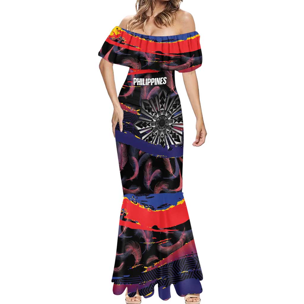 Philippines Sun Tattoo Mermaid Dress Feathers Filipinas Grunge Style Black