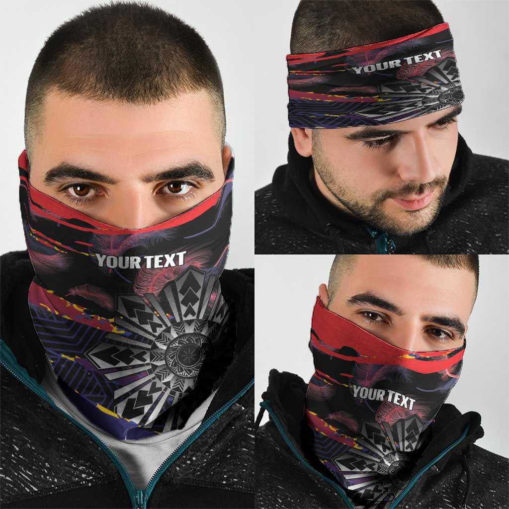 Philippines Sun Tattoo Neck Gaiter Feathers Filipinas Grunge Style Black