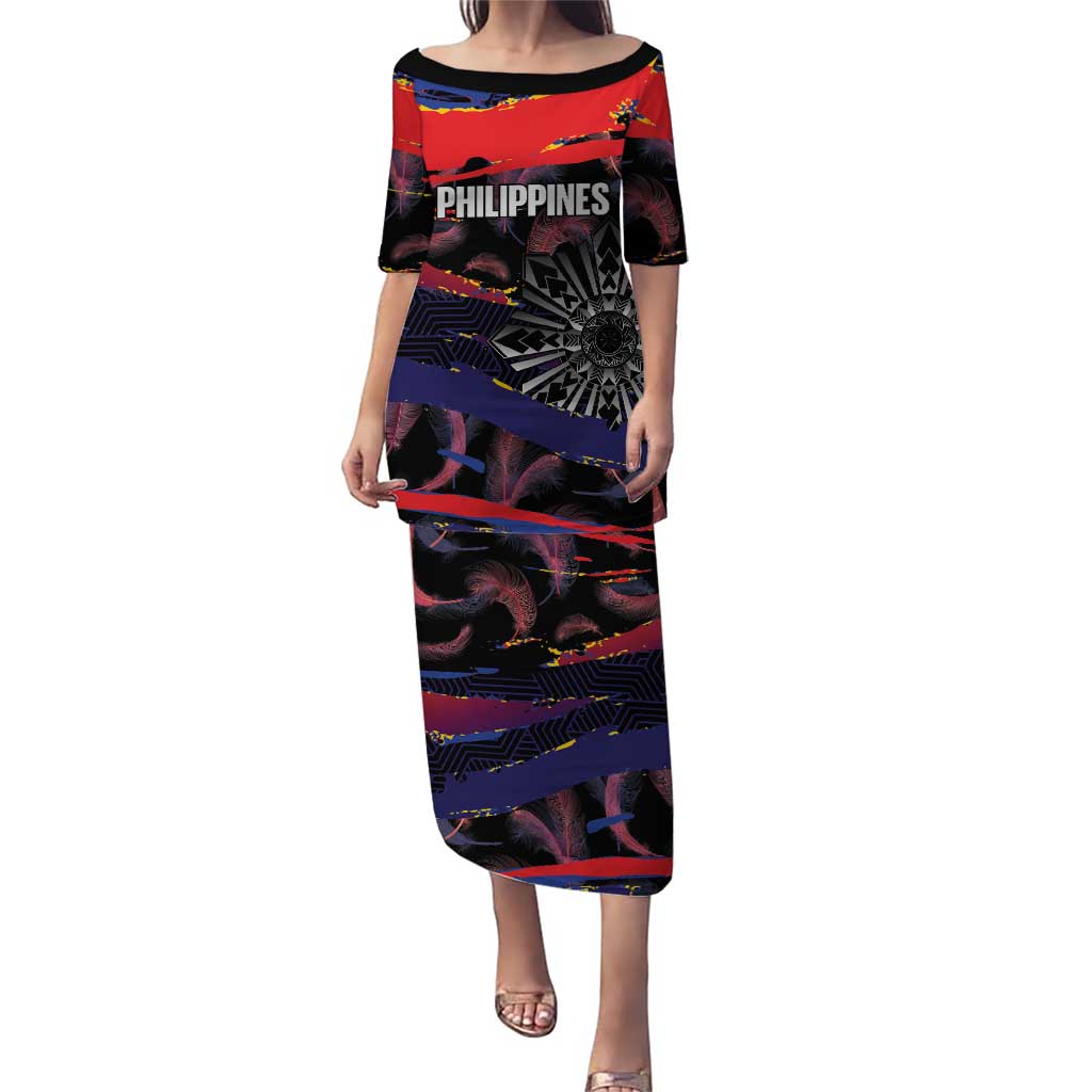 Philippines Sun Tattoo Puletasi Feathers Filipinas Grunge Style Black