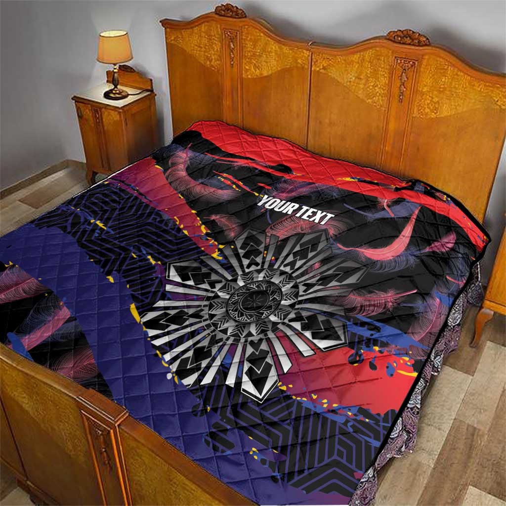 Philippines Sun Tattoo Quilt Feathers Filipinas Grunge Style Black
