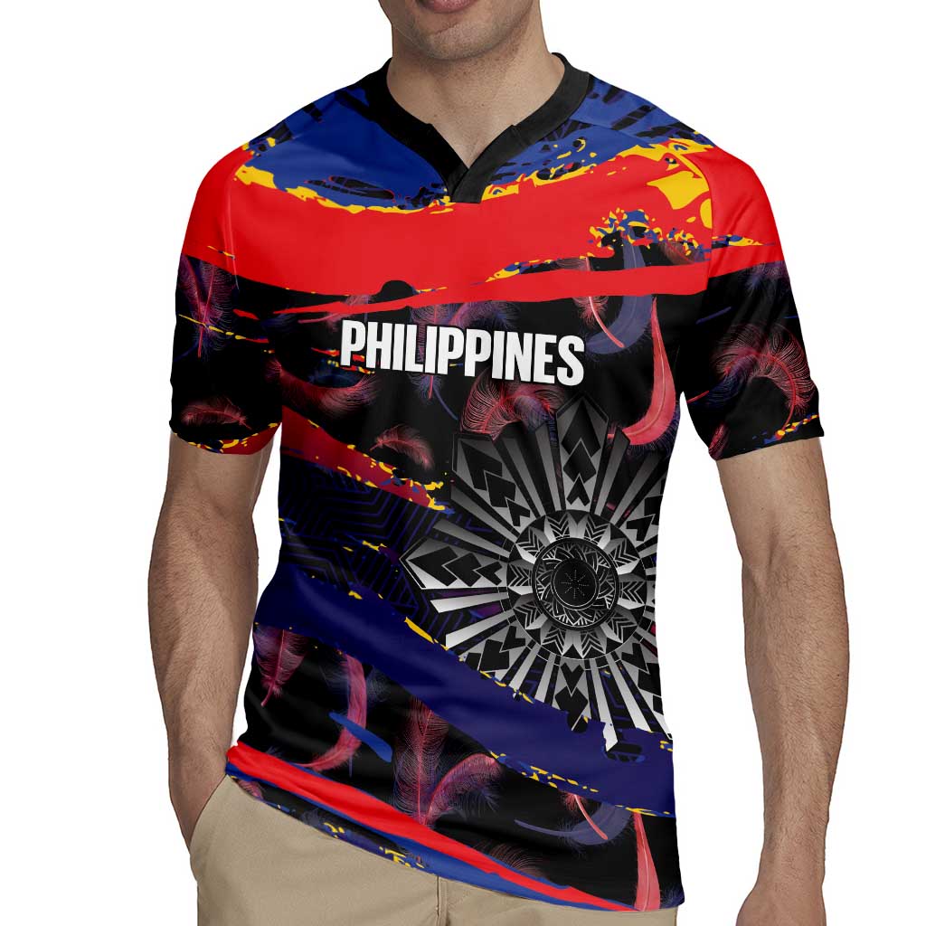 Philippines Sun Tattoo Rugby Jersey Feathers Filipinas Grunge Style Black