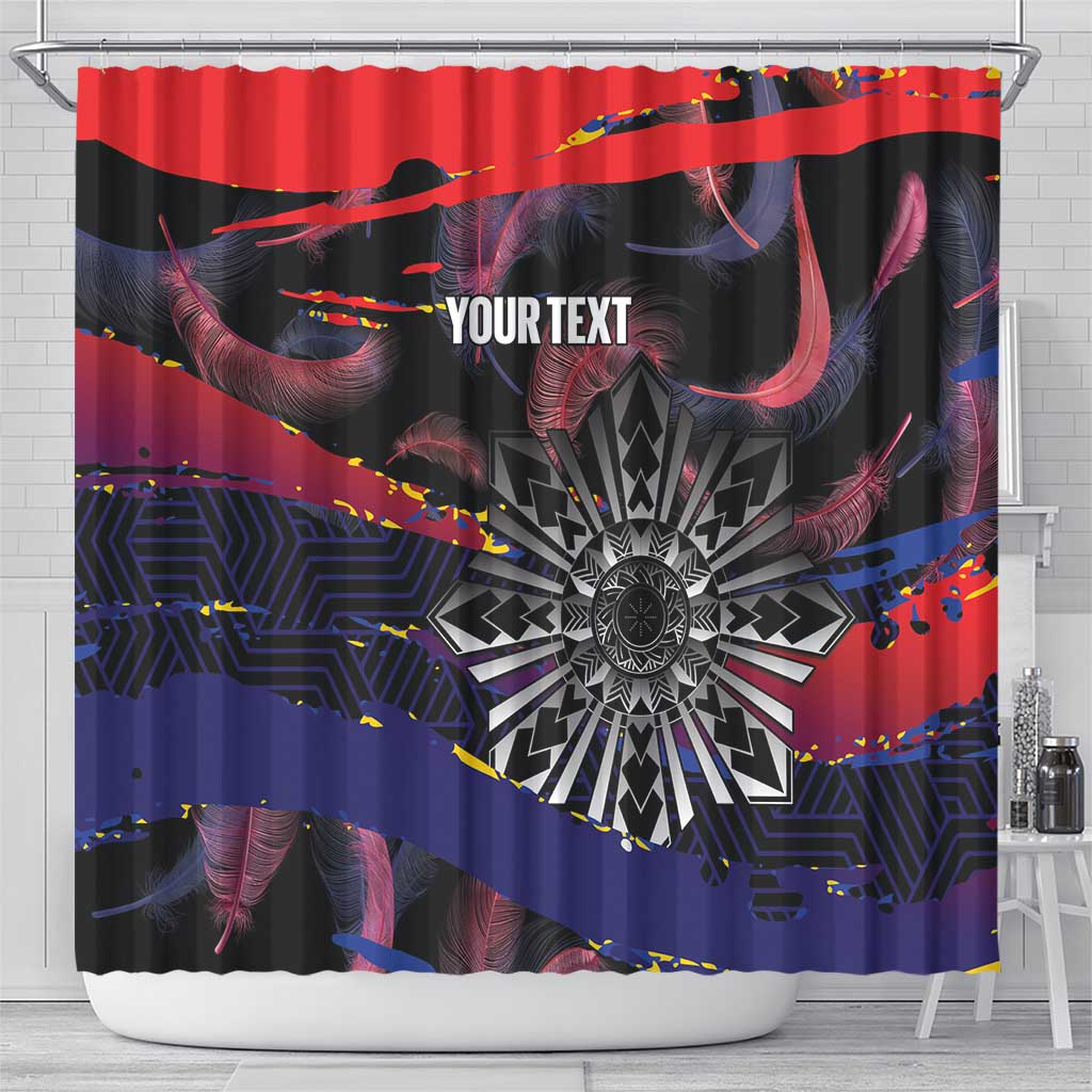 Philippines Sun Tattoo Shower Curtain Feathers Filipinas Grunge Style Black
