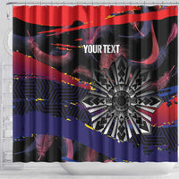 Philippines Sun Tattoo Shower Curtain Feathers Filipinas Grunge Style Black