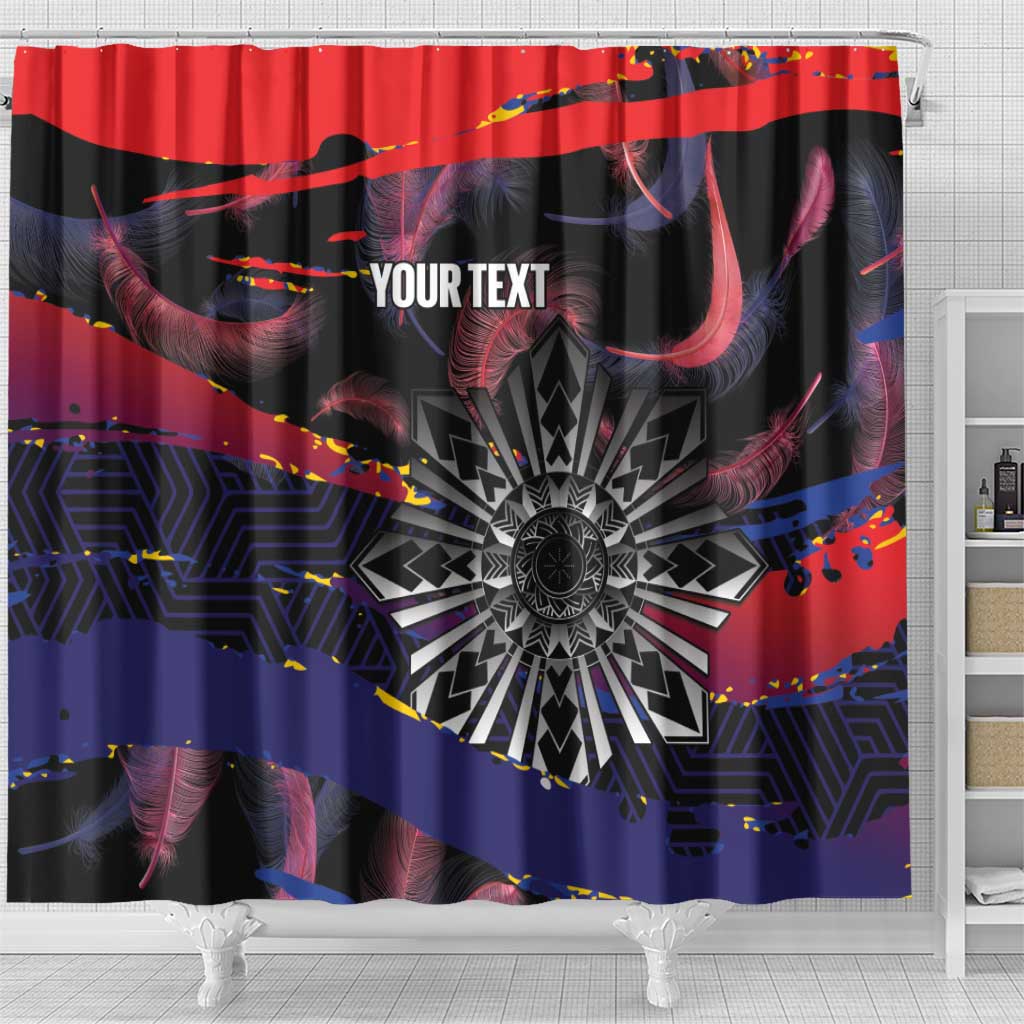 Philippines Sun Tattoo Shower Curtain Feathers Filipinas Grunge Style Black