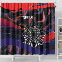 Philippines Sun Tattoo Shower Curtain Feathers Filipinas Grunge Style Black