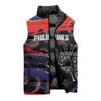 Philippines Sun Tattoo Sleeveless Puffer Jacket Feathers Filipinas Grunge Style Black