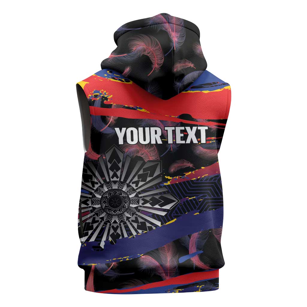 Philippines Sun Tattoo Sleeveless Zip Hoodie Feathers Filipinas Grunge Style Black