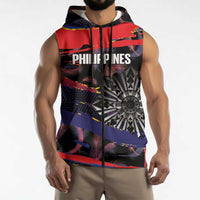 Philippines Sun Tattoo Sleeveless Zip Hoodie Feathers Filipinas Grunge Style Black