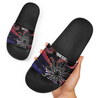 Philippines Sun Tattoo Slide Sandals Feathers Filipinas Grunge Style Black