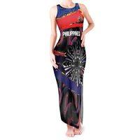 Philippines Sun Tattoo Tank Maxi Dress Feathers Filipinas Grunge Style Black LT14 Women Black - Polynesian Pride