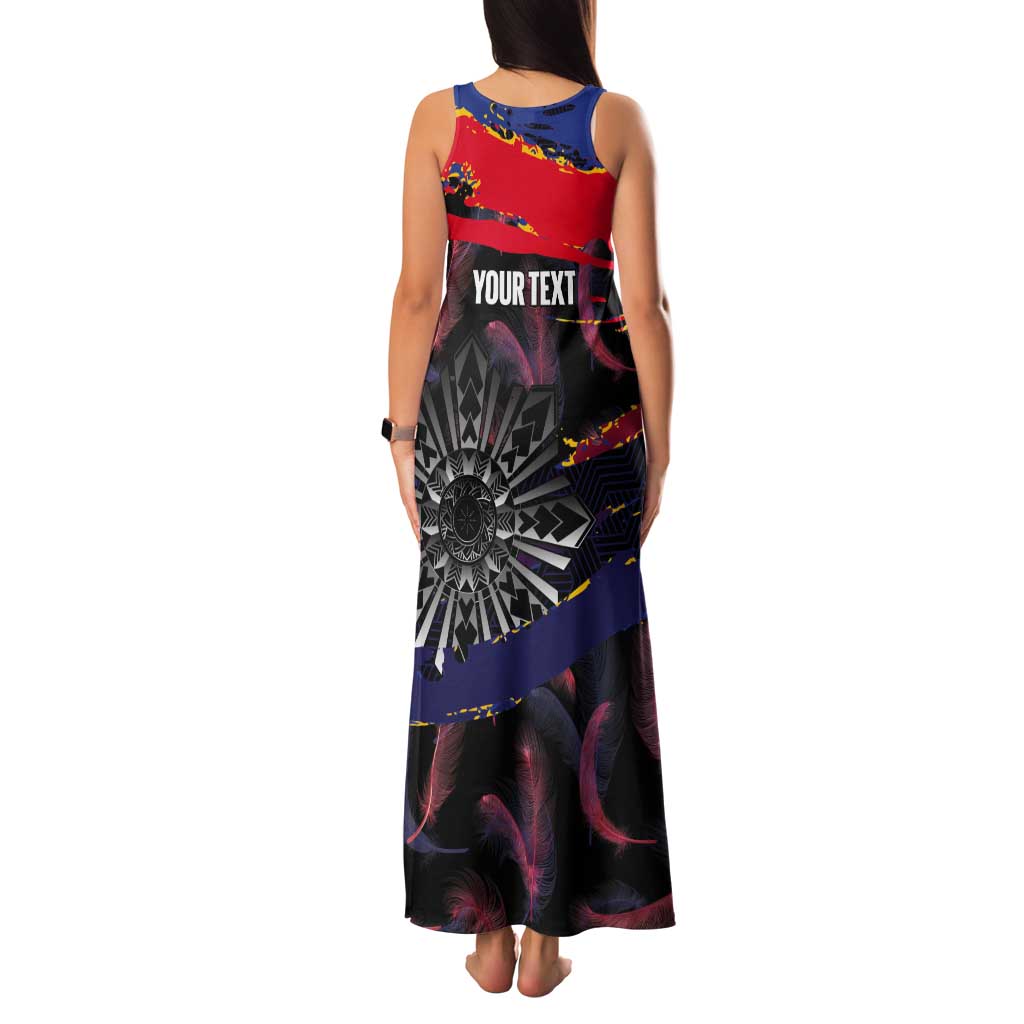 Philippines Sun Tattoo Tank Maxi Dress Feathers Filipinas Grunge Style Black LT14 - Polynesian Pride