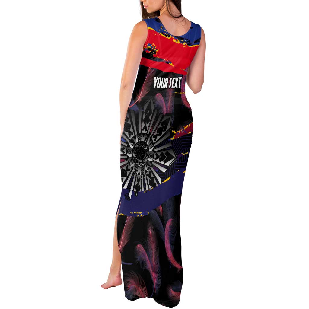Philippines Sun Tattoo Tank Maxi Dress Feathers Filipinas Grunge Style Black LT14 - Polynesian Pride