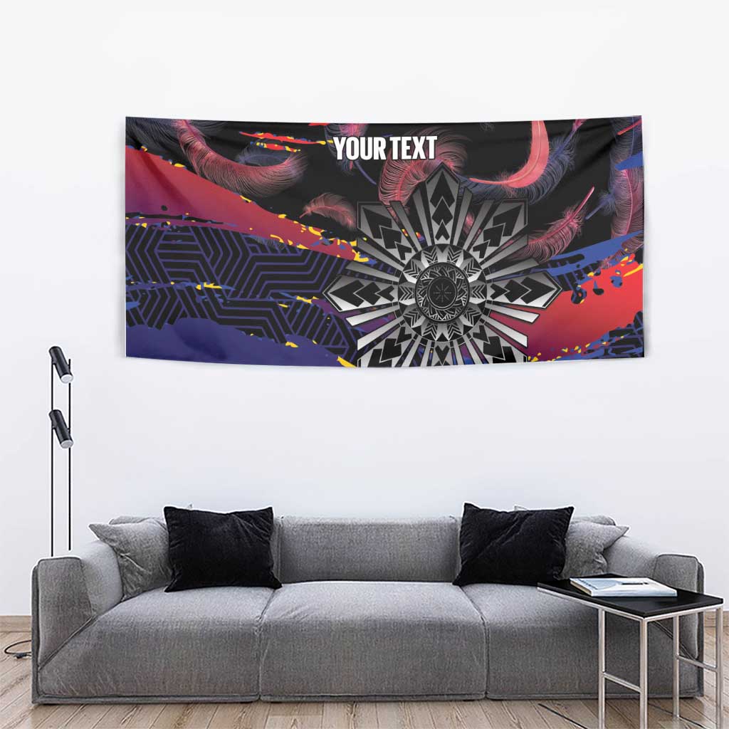 Philippines Sun Tattoo Tapestry Feathers Filipinas Grunge Style Black
