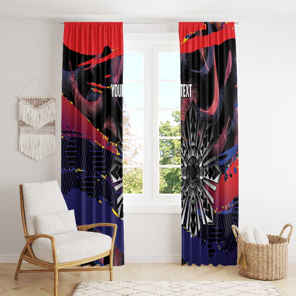 Philippines Sun Tattoo Window Curtain Feathers Filipinas Grunge Style Black