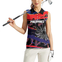Philippines Sun Tattoo Women Sleeveless Polo Shirt Feathers Filipinas Grunge Style Black