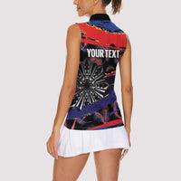 Philippines Sun Tattoo Women Sleeveless Polo Shirt Feathers Filipinas Grunge Style Black