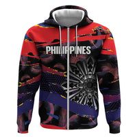 Philippines Sun Tattoo Zip Hoodie Feathers Filipinas Grunge Style Black