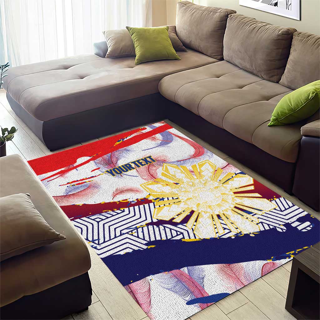 Philippines Sun Tattoo Area Rug Feathers Filipinas Grunge Style White