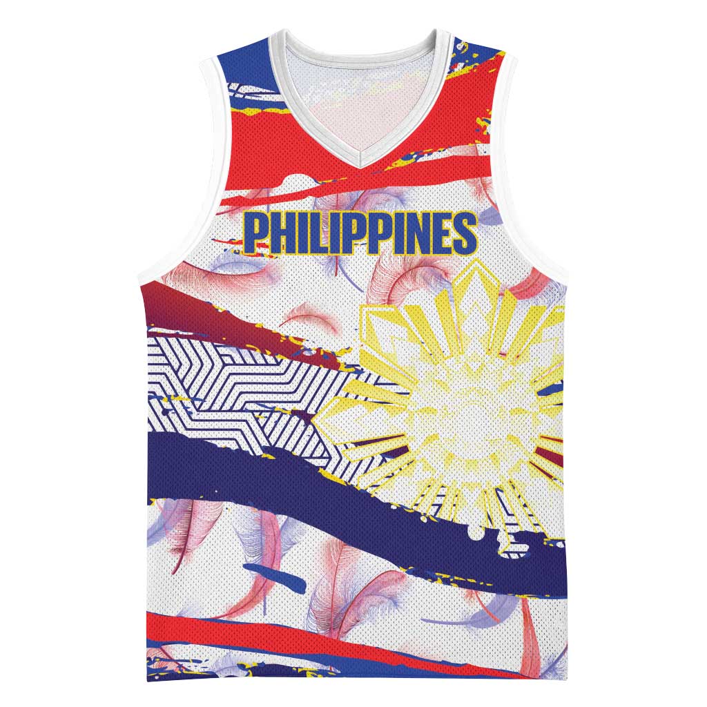 Philippines Sun Tattoo Basketball Jersey Feathers Filipinas Grunge Style White